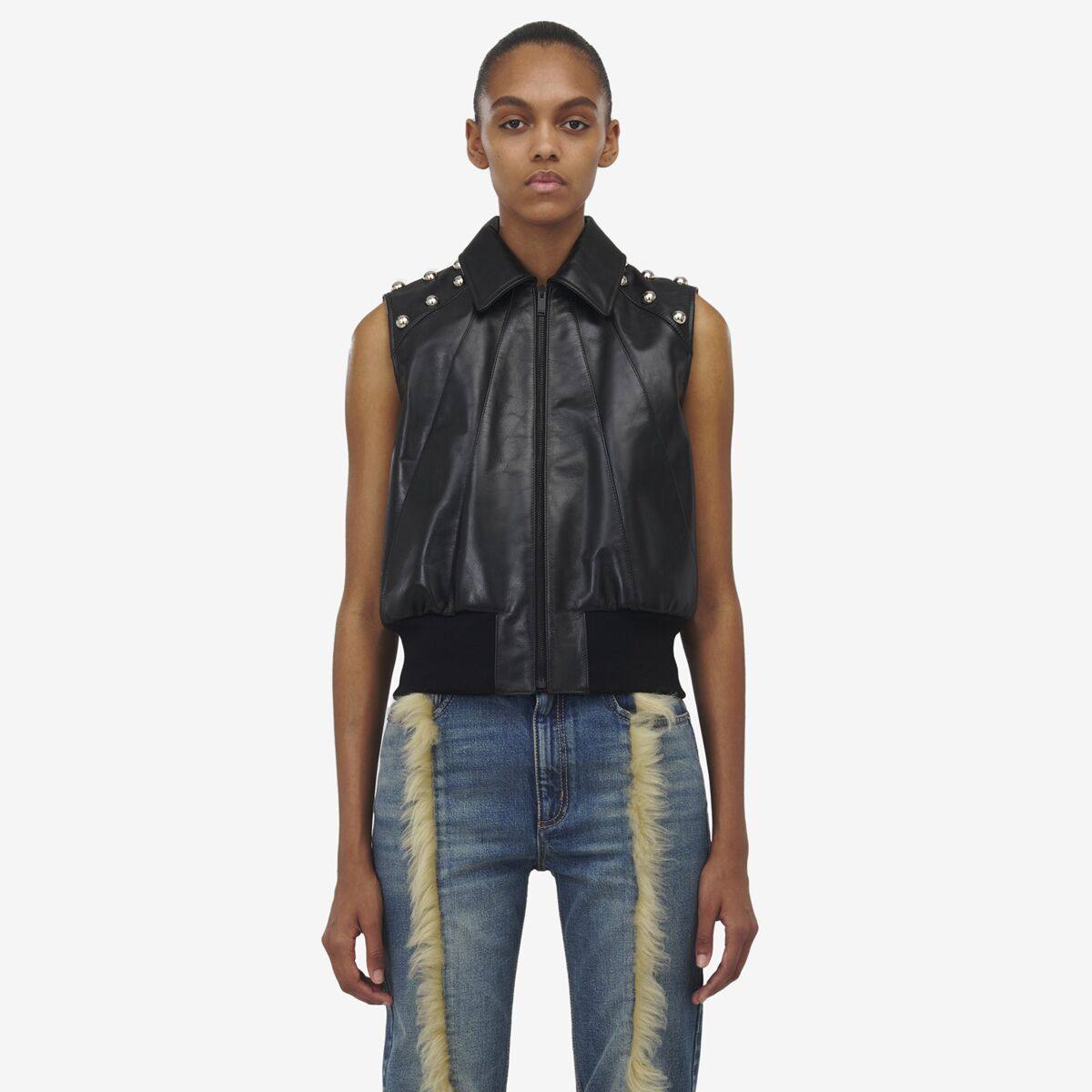 Alexander McQueen Women's Black Studded Leather Vest - 6 (Calf leather)